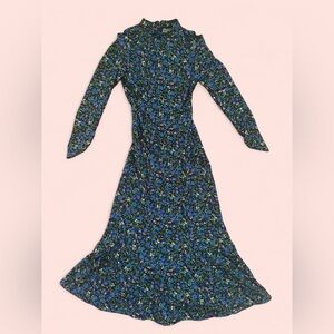 Floral Long Sleeve Dress - Blue and Green